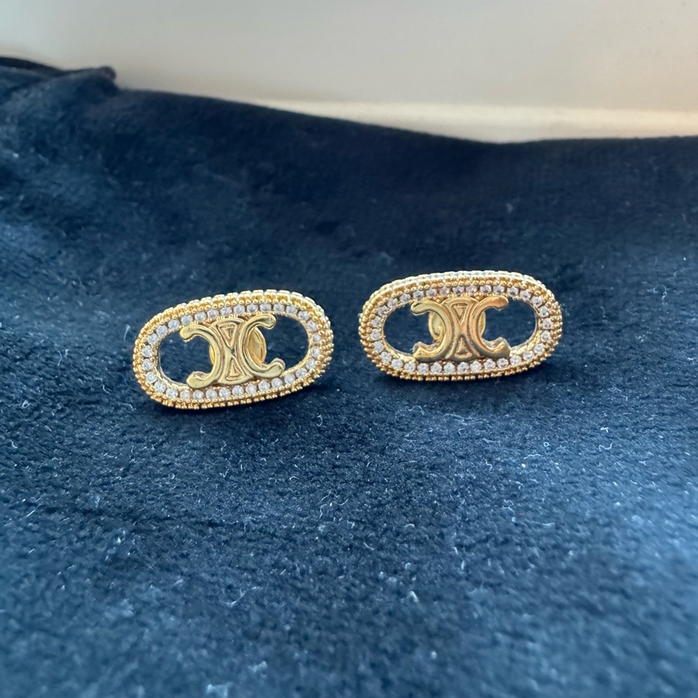Celine Triomphe Gold and Diamond Studs Earrings - Picture 5 of 5